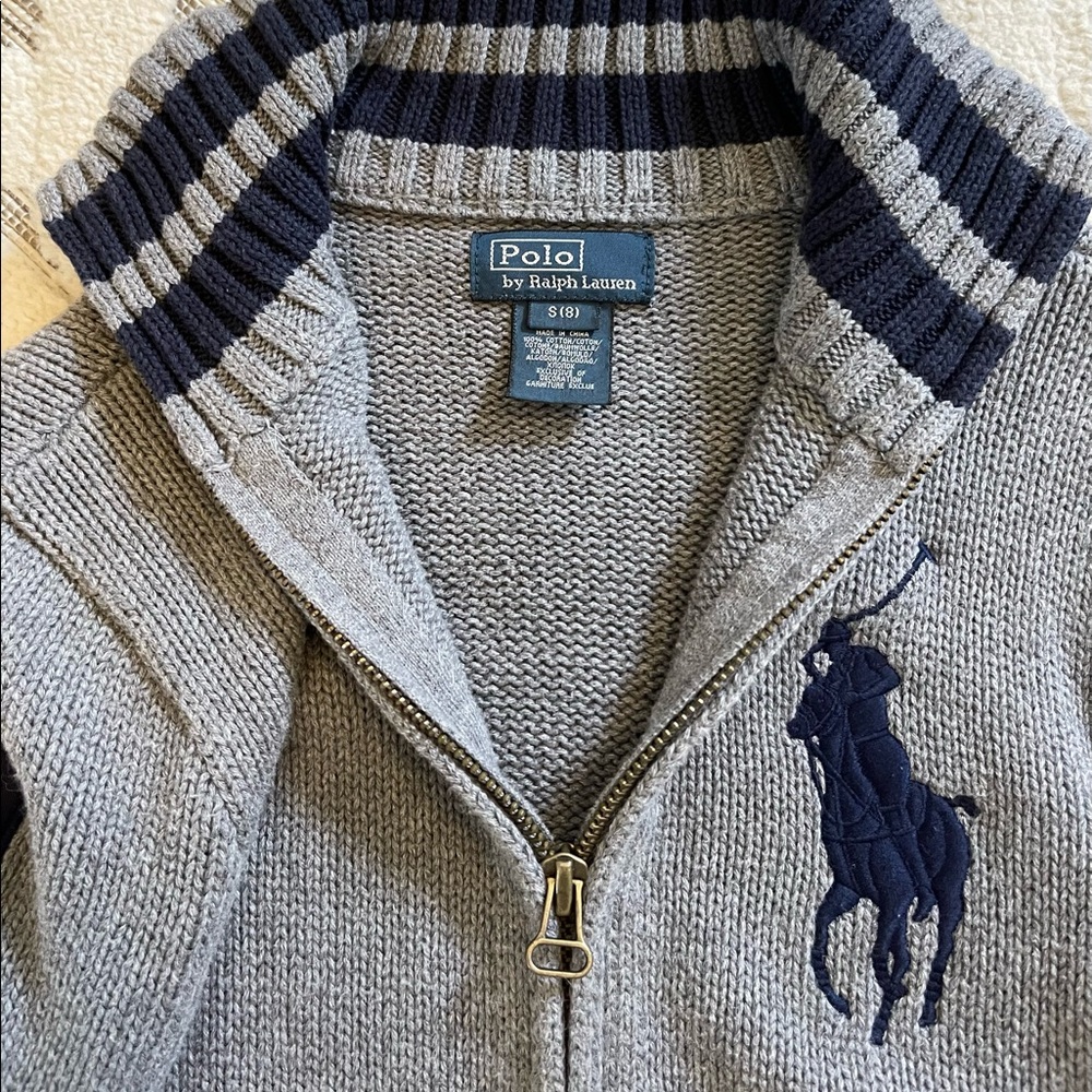 Ralph Lauren Kids Grey and Navy Zip Sweater